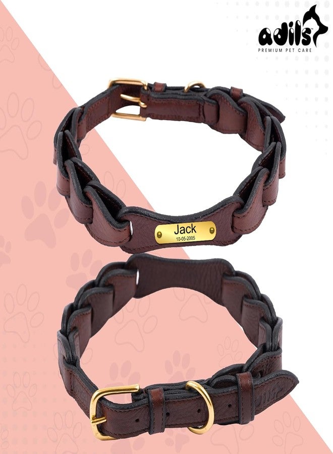 ADIL'S Adil’S Soft Leather Personalized Dog Collar for Large Medium Small Dogs Neck Collar with Personalized Dog Name in Neck Size 20'' to 24'', Size: L Color: Chestnut - Image 2